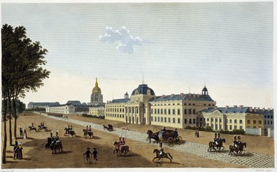 منظر للمدرسة العسكرية على جانب Champs de Mars ، حوالي عام 1820 - في "" Vues de Paris "بواسطة Courvoisier بواسطة Henri Courvoisier-Voisin