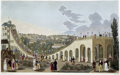 منظر لجبال بيلفيل ، حوالي عام 1820 - في "" Vues de Paris "لكورفوازييه بواسطة Henri Courvoisier-Voisin
