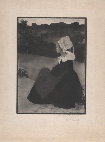 بريتون أسيس (امرأة بريتونية جالسة) ج.1893 (نقش على الأرض الناعمة وأكواتينت) بواسطة هنري ديلافالي