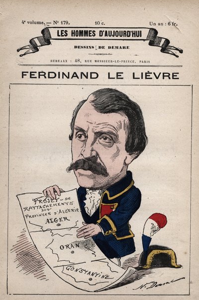 كارتون لفرديناند لو ليفر (ليليفر) (1799-1886) عضو مجلس الشيوخ الإنجليزي في الجزائر من 'Les Hommes d'today' c. 1880 1880 بواسطة هنري ديمير (1846-1888) بواسطة هنري ديماري