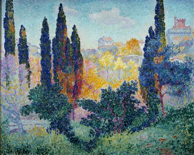 لوحة Les cypres à Cagnes بواسطة Henri Cross Delacroix (Henri Edmond Cross) (1856-1910) 1908 Sun. 0.81x1 م باريس ، متحف أورساي بواسطة هنري إدمون كروس