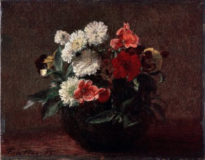 زهور في إناء خزفي. لوحة هنري فانتين لاتور (فانتين لاتور بواسطة Ignace Henri Jean Fantin Latour