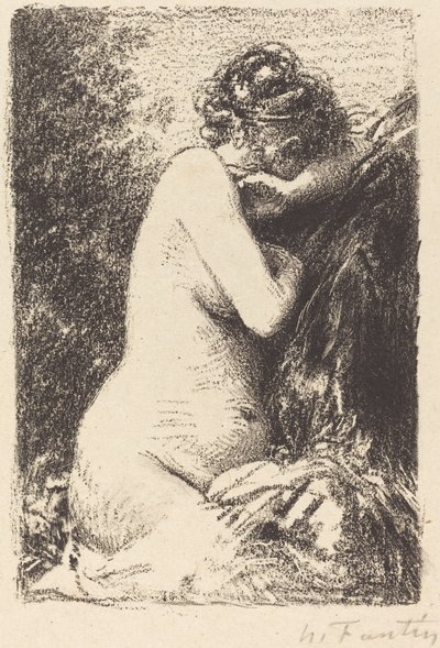 البكاء: دراسة لامرأة عارية جالسة مع صورة لليمين بواسطة Ignace Henri Jean Fantin Latour