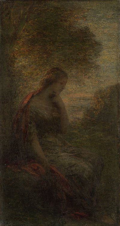 شابة تحت شجرة عند غروب الشمس تسمى "الخريف" بواسطة Ignace Henri Jean Fantin Latour