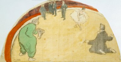 عرض السيرك مع راقصة ومهرجين. رسم باستيل لهنري غابرييل إبيلز (1867-1936) مجموعة خاصة من القرن العشرين بواسطة هنري غابرييل ابلز