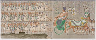 نقوش قاعدية ملونة من الرواق الجنوبي لباريستيل القصر ، اللوحة 12 من المجلد الثاني من "أوصاف مصر" ، نقشها أنطوان فيليبو (مواليد 1767) 1822 (أكواتينت) بواسطة هنري جوزيف (بعد) Redoute