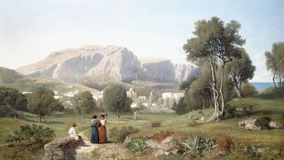الإطلالة على جزيرة كابري في خليج نابولي ، 1853 بواسطة هنري جوزيف هاربينييس