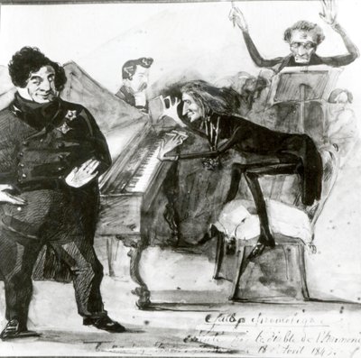 Galop Chromatique Caricature of Luigi Lablache و Franz Liszt (1811-1886) في البيانو وفرانسوا هابنك بواسطة هنري ليمان