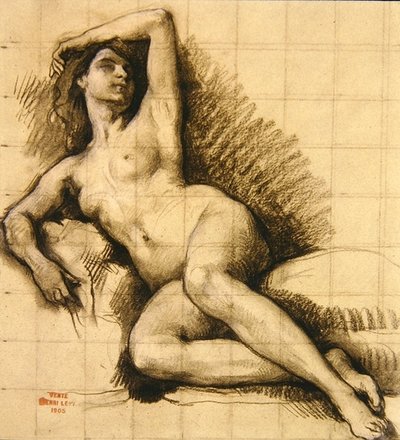 دراسة - Recling أنثى عارية بواسطة Henri Leopold Levy