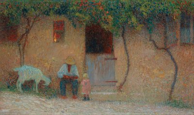 فلاح خارج منزله في Labastide-du-Vert ؛ فلاح أمام منزله في Labastide-du-Vert ، c.1910 بواسطة هنري مارتن