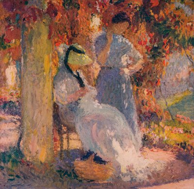 مشهد الخياطة تحت العريشة في Marquayrol ، 1902 ، c1932 بواسطة هنري مارتن