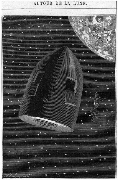المغادرة إلى القمر ، رسم توضيحي من "حول القمر" لجول فيرن (1828-1905) باريس ، هتزل بواسطة Henri Theophile Hildibrand