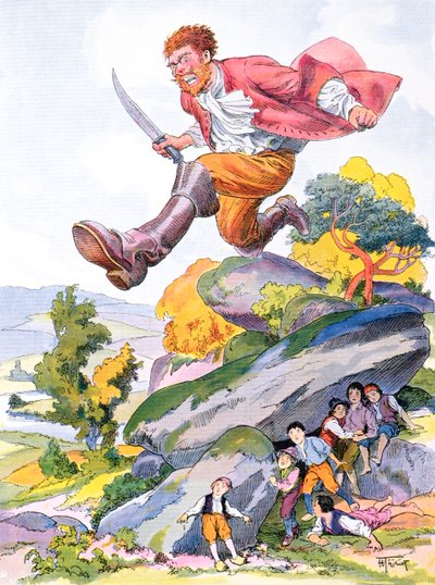 غول يبحث عن Tom Thumb وإخوته ، رسم توضيحي لقصة Perrault الخيالية 