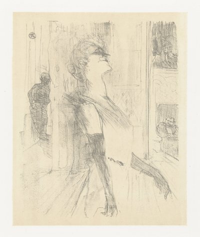 الممثلة Portret Van Yvette Guilbert tijdens optreden إيفيت جيلبرت على خشبة المسرح إيفيت جيلبرت: مسلسل إنجليزي (عنوان المسلسل) بواسطة هنري دي تولوز لوتريك (توقيع الفنان)