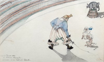 مشهد السيرك: ترويض. مهرج مع كلب عالم وفيل بهلوانية. رسم هنري دي تولوز لوتريك (1864-1901) القرن التاسع عشر ألبي ، متحف تولوز لوتريك بواسطة هنري دي تولوز لوتريك