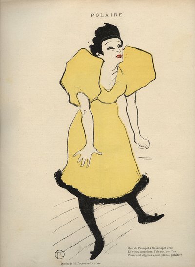 رسم هنري دي تولوز لوتريك الذي يمثل "" Polar "(La chanteuse Polaire) في Le Rire - مجلة فكاهية نُشرت يوم السبت - رقم 16 بتاريخ 23 فبراير 1895 - بواسطة هنري دي تولوز لوتريك