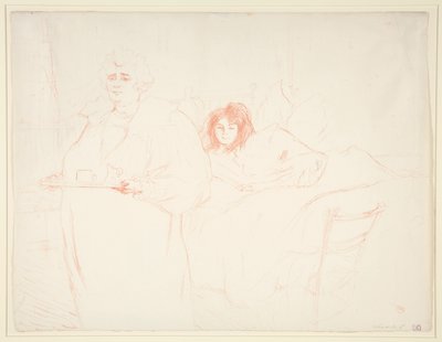 Femme au plateau، breakfast، Madame Baron et Mademoiselle Popo (Woman with a Tray، Breakfast، Madame Baron and Mademoiselle Popo) ، من سلسلة Elles بواسطة هنري دي تولوز لوتريك