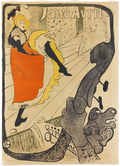 جين أفريل ، 1893 (فرشاة حجرية وبقع ، مطبوعة بخمس ألوان على الورق) بواسطة هنري دي تولوز لوتريك