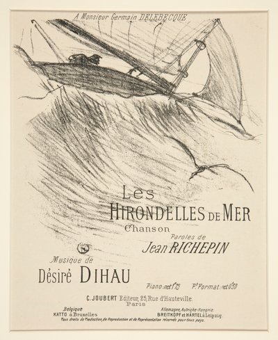 LES HIRONDELLES DE MER - ورقة غلاف للتأليف الموسيقي المطبوع (تم تعيين قصيدة Richepin على موسيقى Dihau) بواسطة هنري دي تولوز لوتريك