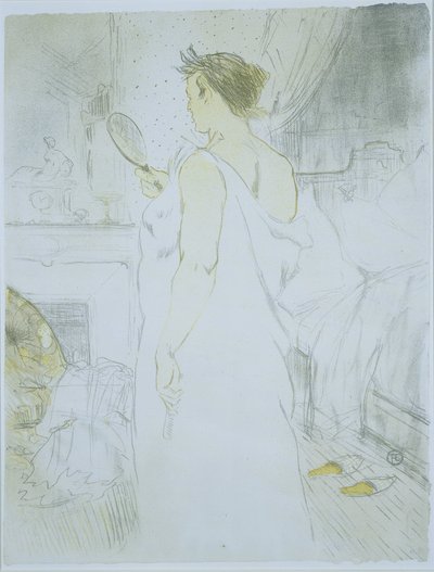 امرأة واقفة تنظر في مرآة يد Femme à glace (العنوان الأصلي) La glace à main (العنوان الأصلي) هي (عنوان المسلسل) Elles (عنوان المسلسل) بواسطة غوستاف بيليه