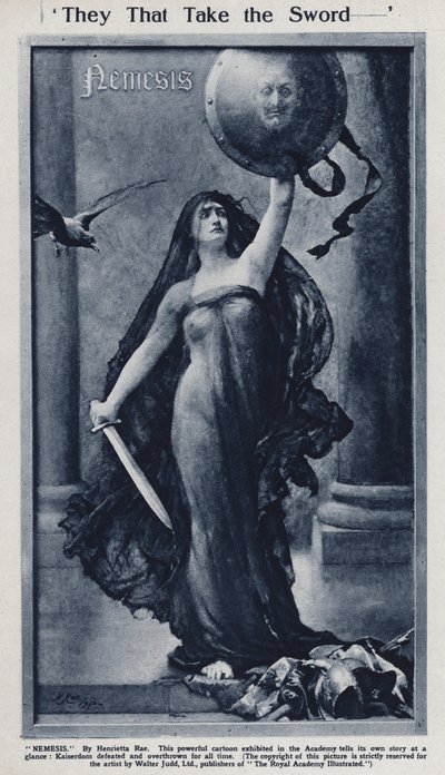 Nemesis, cartoon on the defeat of Kaiser Wilhelm II and Germany in World War I exhibited in the Royal Academy (litho) بواسطة هنريتا (بعد) راي