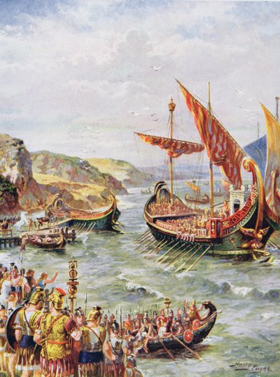 رحيل الرومان من بريطانيا بعد إقالة روما عام 410 م ، رسم توضيحي من "قصة هتشنسون للأمة البريطانية" بواسطة هنري أ. باين