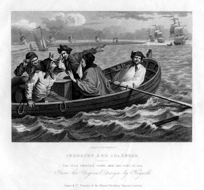 استدار البرنتيس الخامل وأرسل إلى البحر ، اللوحة الخامسة للصناعة والخمول ، 1833. بواسطة هنري أدلارد