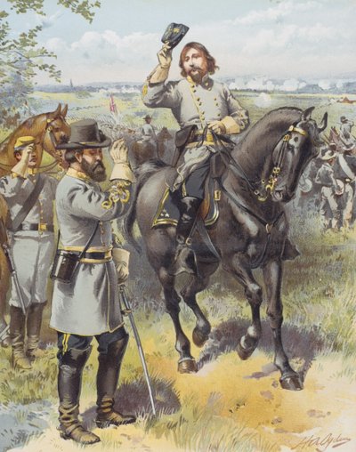 General Pickett taking the order to charge from General Longstreet, Battle of Gettysburg, 3rd July 1863 (colour litho) بواسطة هنري الكسندر (بعد) أوغدن