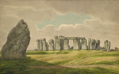 ستونهنج من الشمال الشرقي ، تظهر الآثار وحجر الكعب مع عربة ، حصان ، شخص ، 1824-1839 بواسطة هنري براون