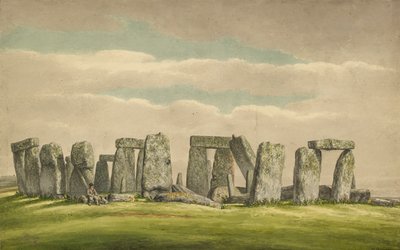 ستونهنج من شمال غرب ، تظهر أنقاض مع رجل وكلب ، 1824-1839 بواسطة هنري براون