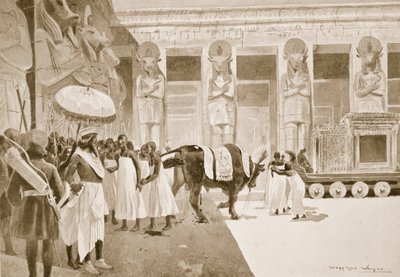 قمبيز يذبح الثور المقدس ، التوضيح من "تاريخ الأمم في هاتشينسون" ، ج .1910 بواسطة هنري تشارلز سيبينجز رايت