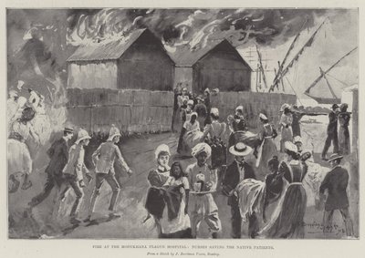 حريق في مستشفى Modykhana الطاعون ، الممرضات إنقاذ المرضى الأصليين بواسطة هنري تشارلز سيبينجز رايت