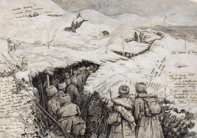 غاليسيا ، القوات الروسية في التلال المغطاة بالثلوج ، 13 مارس 1916 (الحبر والغواش على الورق) بواسطة هنري تشارلز سيبينجز رايت