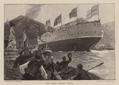السفينة HMS Royal Arthur طافية على سطح الماء (نقش) بواسطة هنري تشارلز سيبينجز رايت