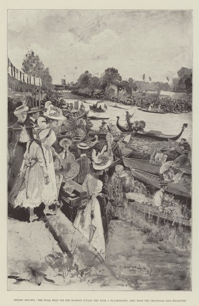 Henley Regatta ، الحرارة النهائية لثلاجات الماس (Ten Eyck v Blackstaffe) ، تظهر من ضميمة نادي جروسفينور بواسطة هنري تشارلز سيبينجز رايت