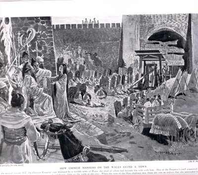 كيف أنقذت Maninkins الصينية على الحائط بلدة ، رسم توضيحي من &39;Hutchinsons History of the Nations&39; ، c.1920 بواسطة هنري تشارلز سيبينجز رايت