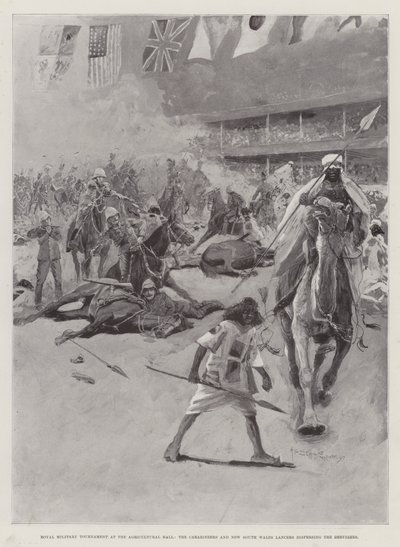 البطولة العسكرية الملكية في القاعة الزراعية ، Carabineers و New South Wales Lancers تفرق الدراويش بواسطة هنري تشارلز سيبينجز رايت