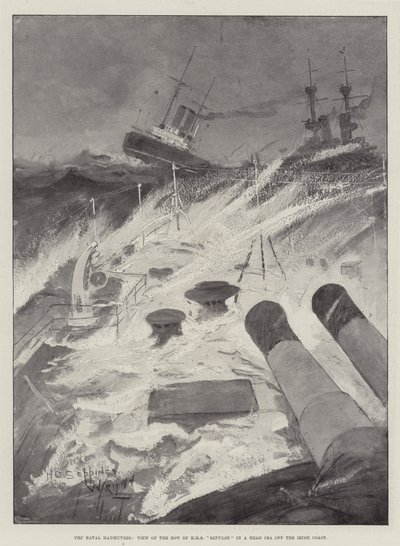 المناورات البحرية ، منظر لقوس HMS Repulse في بحر رئيسي قبالة الساحل الأيرلندي بواسطة هنري تشارلز سيبينجز رايت