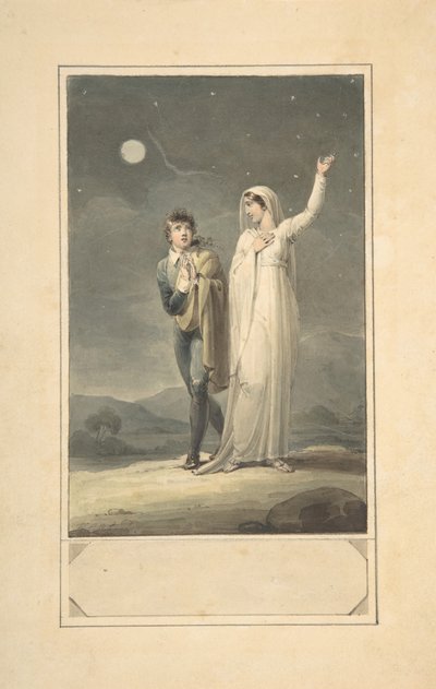 منظر ليلي مع تصميم من شخصين لتوضيح كتاب محفور ، 1807-44. بواسطة هنري كوربولد