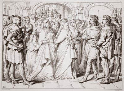 يتعرف Alftruda على Hereward ، التوضيح من Hereward the Great بواسطة Charles Kingsley ، الحانة. عام 1870 ، نقشها سي جي لويس (نقش ألواح الصلب) بواسطة هنري كورتني سيلوس