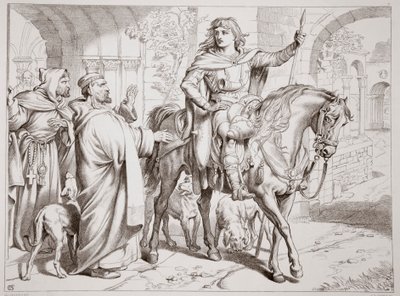 يخبر Hereward عمه قبل أنه على وشك أن يكون محظورًا ، التوضيح من Hereward the Great بواسطة Charles Kingsley ، الحانة. عام 1870 ، نقشها سي جي لويس (نقش ألواح الصلب) بواسطة هنري كورتني سيلوس