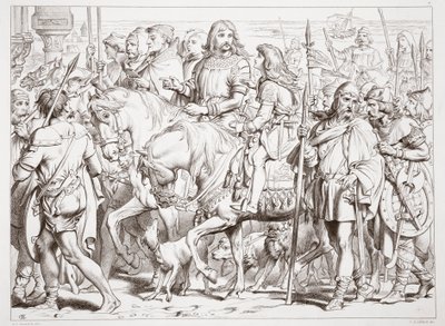 كيف يدخل Hereward القلعة المكرسة للقديس Bertin ، توضيح من Hereward the Great بواسطة Charles Kingsley ، الحانة. عام 1870 ، نقشها سي جي لويس (نقش ألواح الصلب) بواسطة هنري كورتني سيلوس