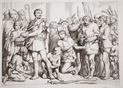 كيف لعب Hereward الخزاف وخدع الملك ، رسم توضيحي من Hereward the Great بواسطة Charles Kingsley ، الحانة. عام 1870 ، نقشها سي جي لويس (نقش ألواح الصلب) بواسطة هنري كورتني سيلوس