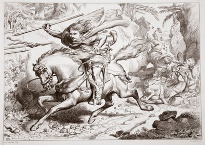 كيف تم القبض على Hereward في فخ ، التوضيح من Hereward the Great بواسطة Charles Kingsley ، الحانة. عام 1870 ، نقشها سي جي لويس (نقش ألواح الصلب) بواسطة هنري كورتني سيلوس