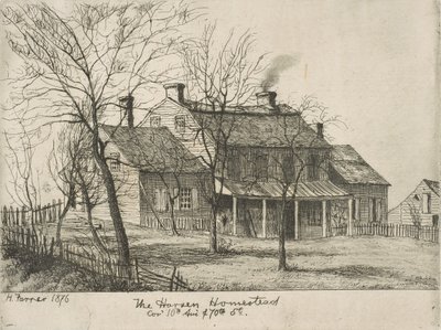 The Harsen Homestead، Corner of 10th Avenue and 70th Street from Scenes of Old New York، 1876. بواسطة هنري فارر