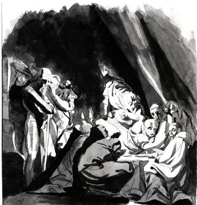 وفاة الكاردينال بوفورت ، رسم توضيحي من كتاب شكسبير "هنري السادس" ، 1772 (قلم جاف ، حبر وغسل على ورق) بواسطة يوهان هاينريش فوسلي