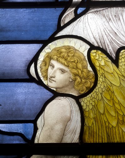 Wolsingham، St Mary & St Stephen، James Powell & Sons، Henry Holiday، Jacobs Ladder، Angel detail، 1881 بواسطة هنري عطلة