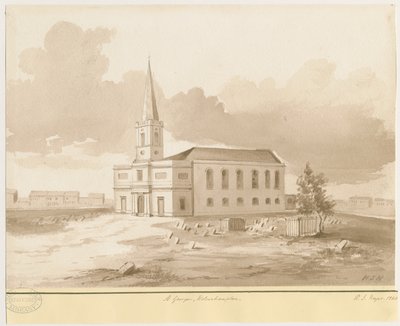 ولفرهامبتون - كنيسة سانت جورج: رسم بني داكن ، 1844 بواسطة هنري جيمس نويز