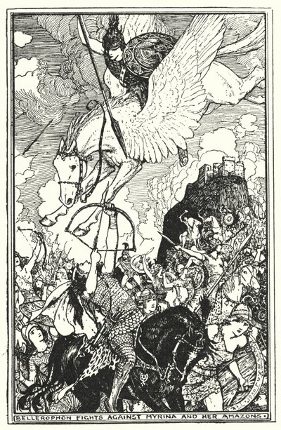 تحارب Bellerophon ضد Myrina و Amazons (litho) بواسطة هنري العدل فورد
