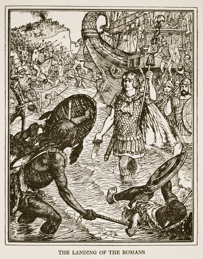 إنزال الرومان ، رسم توضيحي من "تاريخ إنجلترا" بواسطة CRL Fletcher و Rudyard Kipling ، 1911 بواسطة هنري العدل فورد